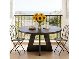 Table de salle à manger ronde 120 cm – noire – style campagne, 4 places, modèle fixe sans chaises