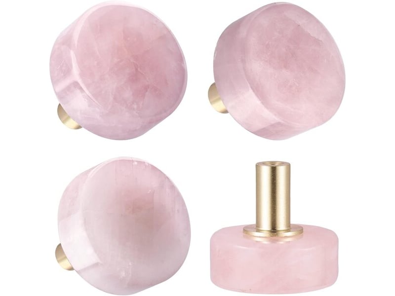  Lot de 4 poignées rondes en quartz rose, poignées en pierre curative avec base en laiton pour la décoration intérieure  - Conforama B