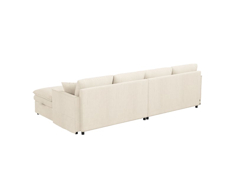 Canapé d'angle modulable 6 places 277 cm beige coton-lin, configuration lu, 2 poufs coffres et usb-c Fay Lum - Conforama D