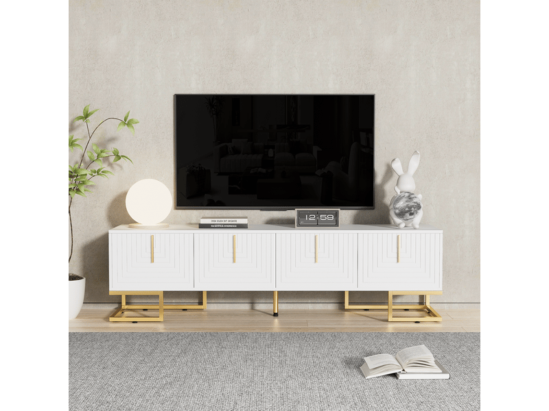  Meuble tv design avec porte texturée, poignées et pieds dorés meuble tv contemporain  - Conforama B