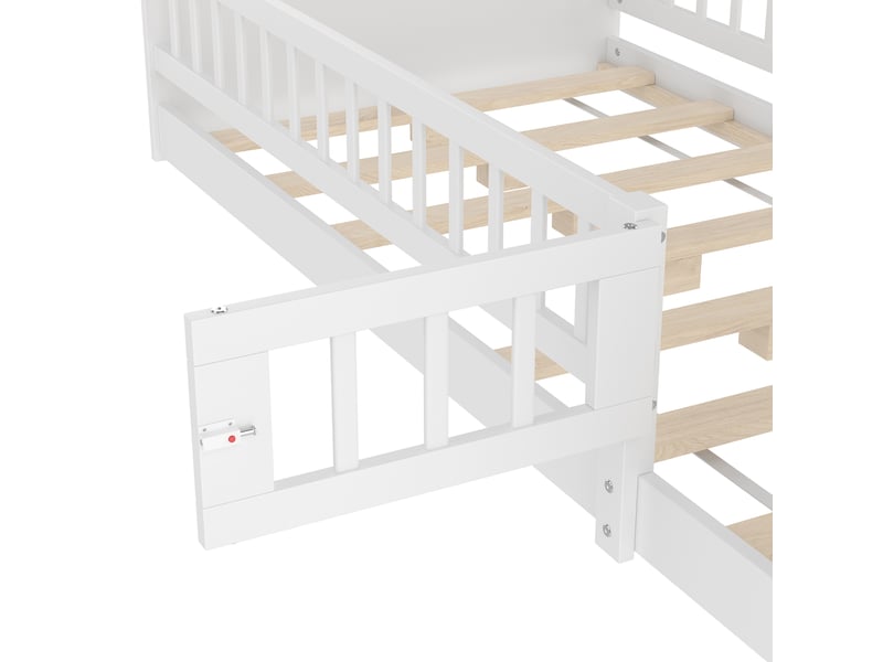 Lit simple 90x200 cm en bois de pin avec étagères et rangements - blanc  - Conforama E