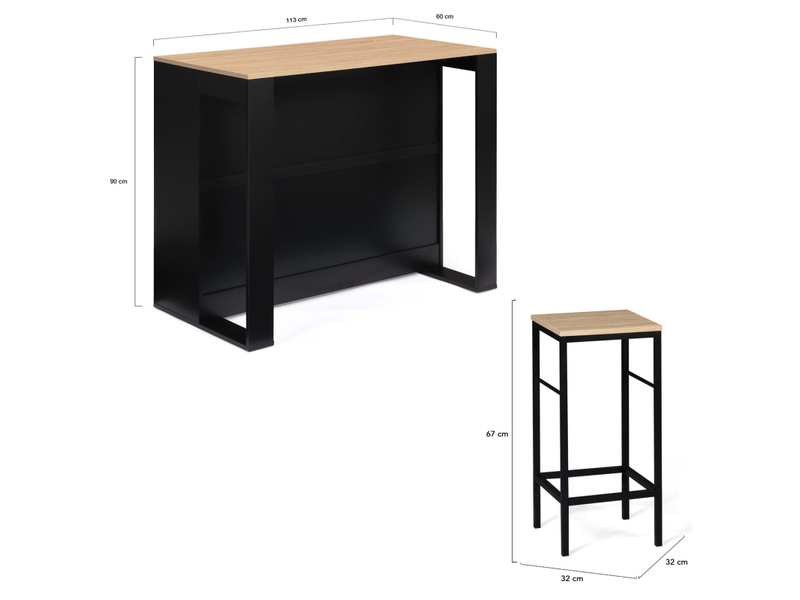 Mange Debout Pliant Ensemble Table Bar Detroit IDMarket - Table Haute 100x60x95 Cm 4 Tabourets - Bois Et Métal Noir - Style Industriel Mobilier Cuisine Loft