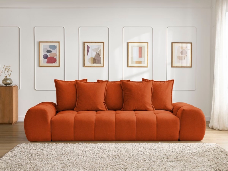  Bobochic canapé droit fixe 3 places everest tissu texturé orange EVEREST - Conforama D