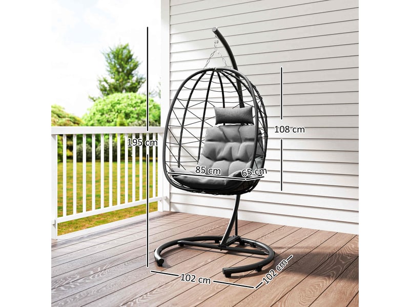  Fauteuil suspendu sur pied pliable en résine tressée gris foncé 102x102x195 cm  - Conforama C