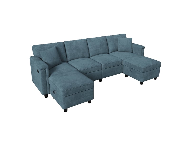  Canapé modulable en u 4 places bleu avec rangement  - Conforama A