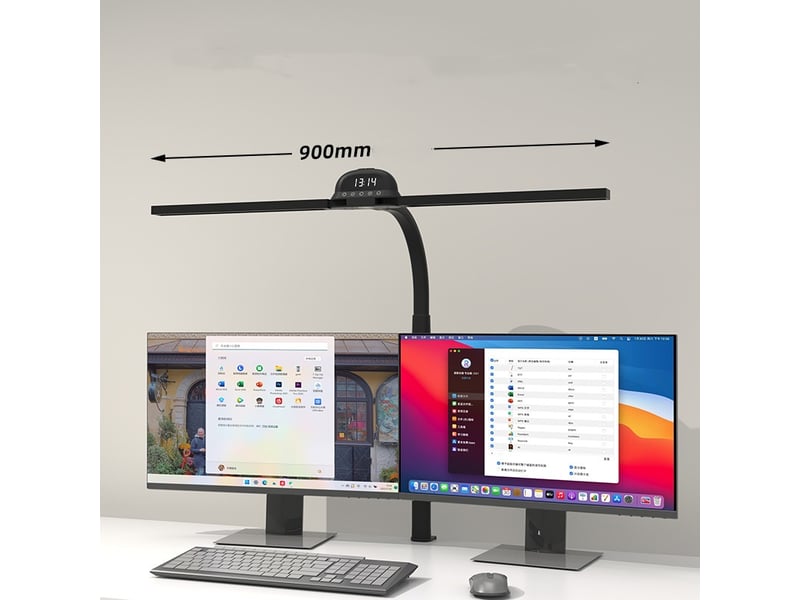 Lampe de bureau double tête avec pince horloge alarme rappel de position assise prolongée avec télécommande - Conforama B
