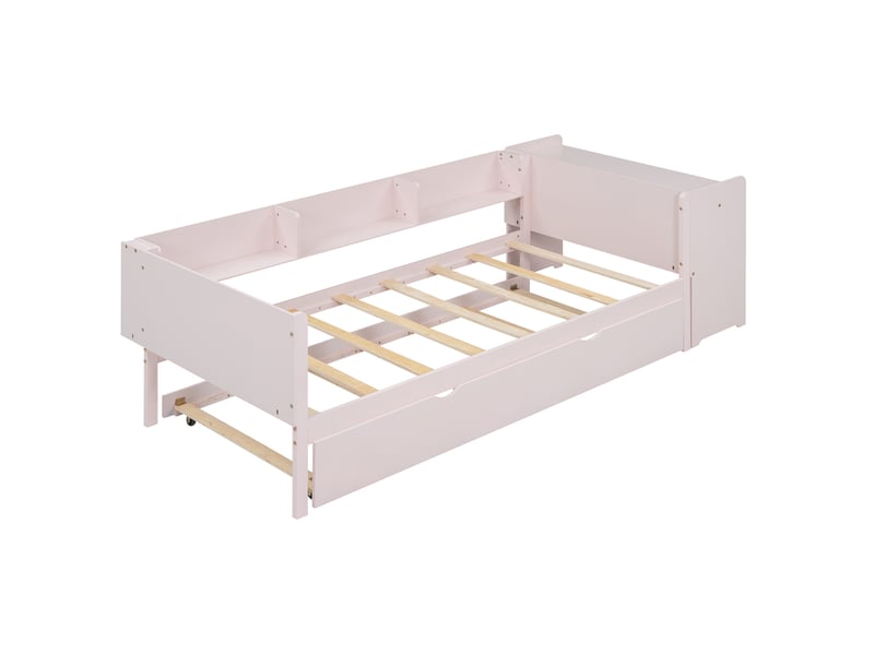  Lit enfant rose 90x200 avec bureau intégré et lit gigogne avec lit d'appoint  - Conforama W