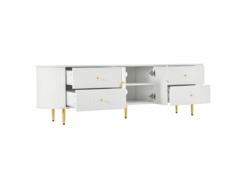  Meuble tv - avec rangement - avec tiroirs - avec portes - design moderne - panneau de fibres de densité moyenne - blanc - pour salon et séjour 180x40x53cm - Conforama A