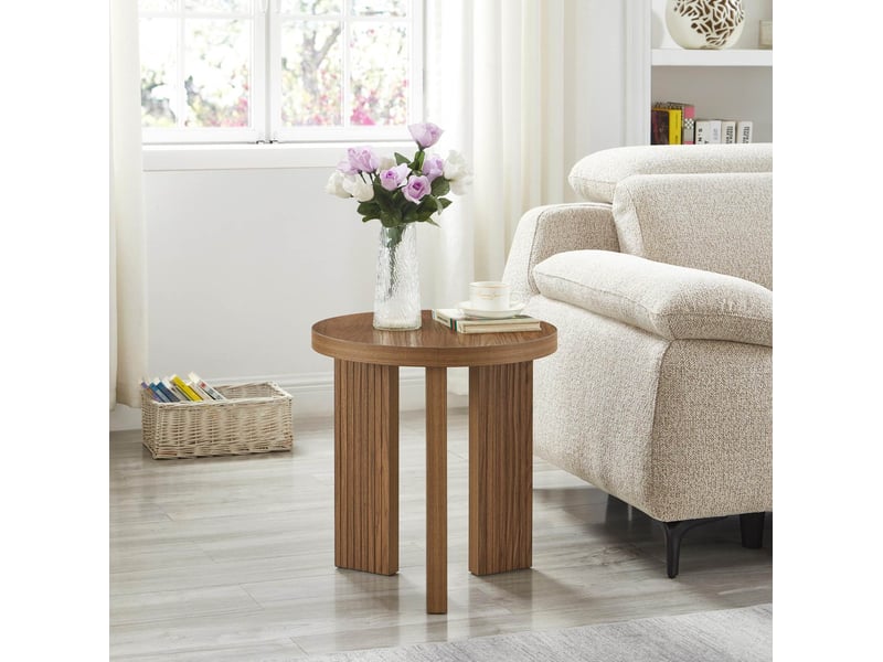  Table basse ronde avec piètement à 3 pieds, effet bois marron noyer, pour salon, chambre ou balcon en mdf 44,5 × 45 cm  - Conforama B