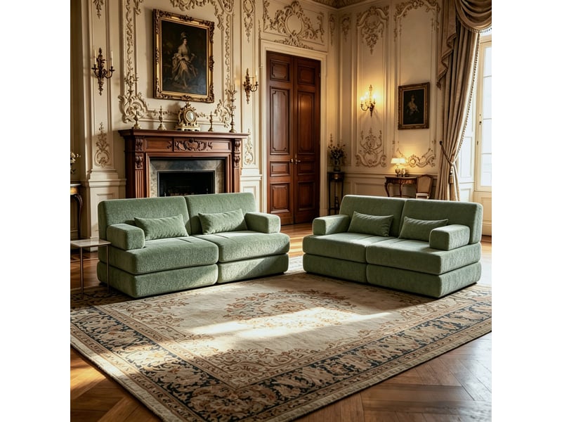 Canapé droit, convertible 2 en 1, sofa modulaire en velours chenille, avec armature métallique, dossier réglable, 4 places, 80 x 90 x 182 cm, vert - Conforama D