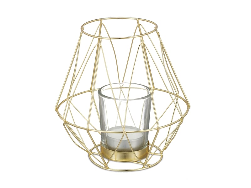  Bougeoir moderne géométrique élégant 14 x 14 cm idéal pour ambiance cosy en métal doré 13_0011570  - Conforama A