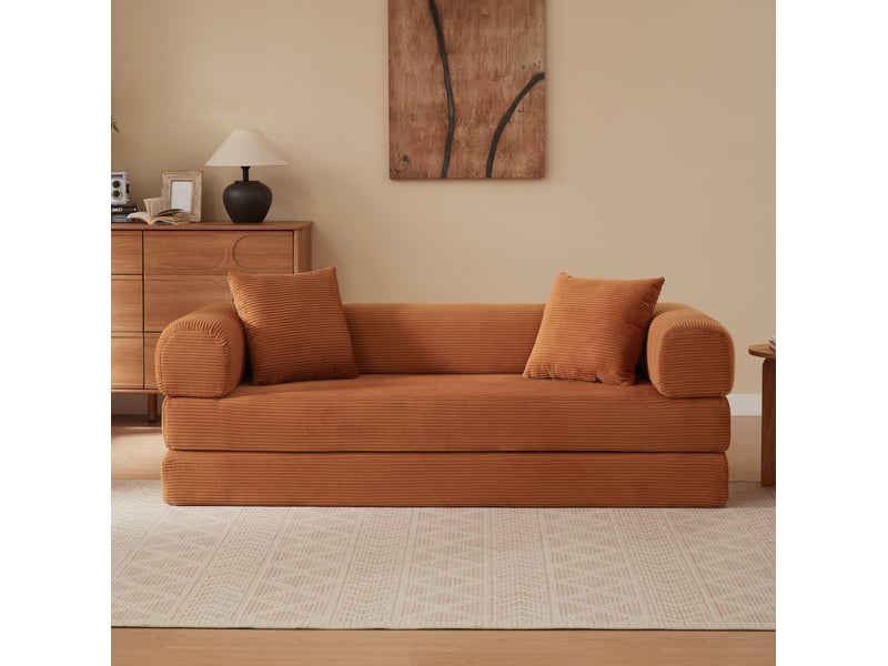  Canapé convertible 3 places en velours terracotta avec couchage 1 personne  - Conforama D