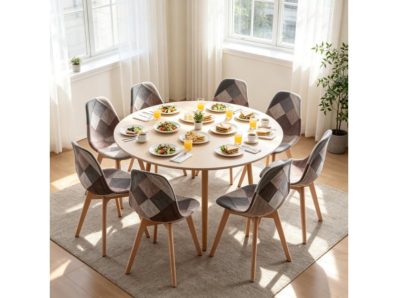  Lot de 8 chaises de salle à manger au design moderne, tissu, structure en bois et métal, multicolore  - Conforama B