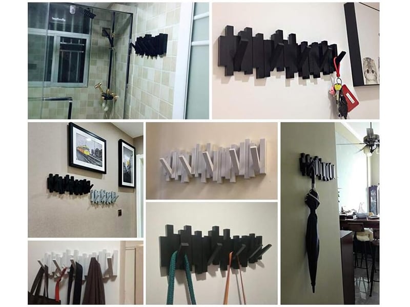 Patères murales décoratives style nordique, crochets de design élégant pour manteaux, clés et serviettes, finition de qualité pour salle de bain, noir - Conforama C
