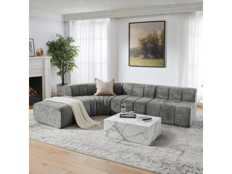 Canapé d'angle modulable 4 places convertible chenille grise modules multifonctions confort moelleux - Conforama C