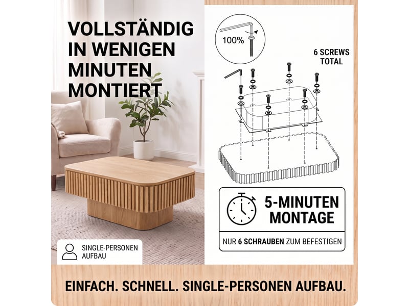  Table basse rectangulaire 98 x 60 cm en bois massif et mdf  - Conforama C