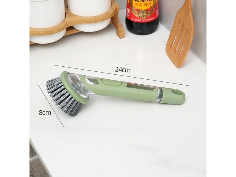  Brosse de nettoyage avec distributeur de savon, nettoyage puissant, convient pour les casseroles, les éviers, etc. Poils longs, verte  - Conforama C