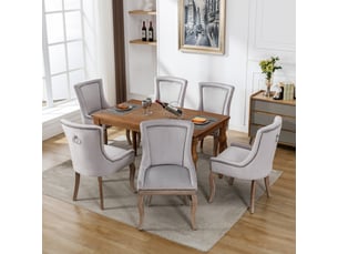 Lot de 6 chaises de salle à manger en velours gris capitonné, clous décoratifs, pieds en bois massif, style chic