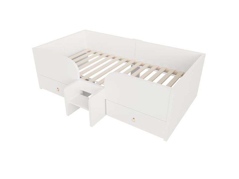  Lit en bois, 90 x 200 cm - avec 2 tiroirs - avec échelle de sécurité - blanc (matelas non inclus)  - Conforama W