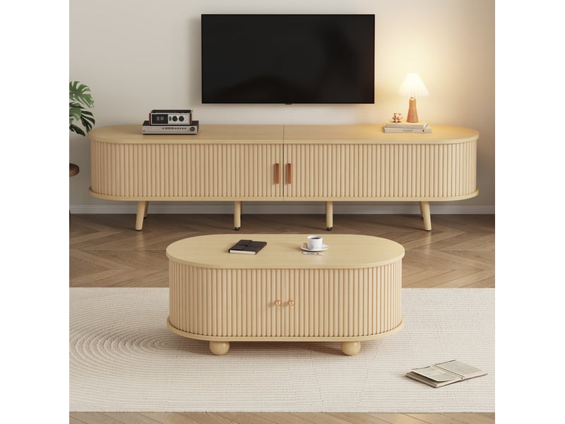  Ensemble meuble tv et table basse – mdf – bois de noyer clair – 170 cm  - Conforama C