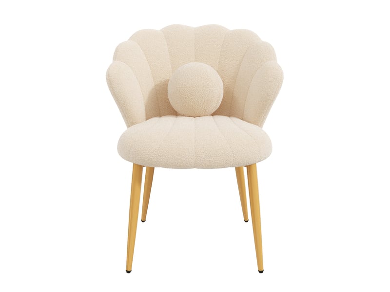  Lot de 2 fauteuils coquille avec coussins décoratifs et dossier enveloppant, en tissu teddy beige  - Conforama E