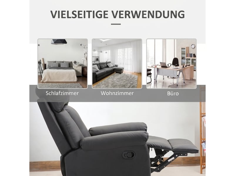  Fauteuil relax - fauteuil tv inclinable avec fonction d'inclinaison, réglable manuellement, fauteuil lounge en similicuir, noir  - Conforama W