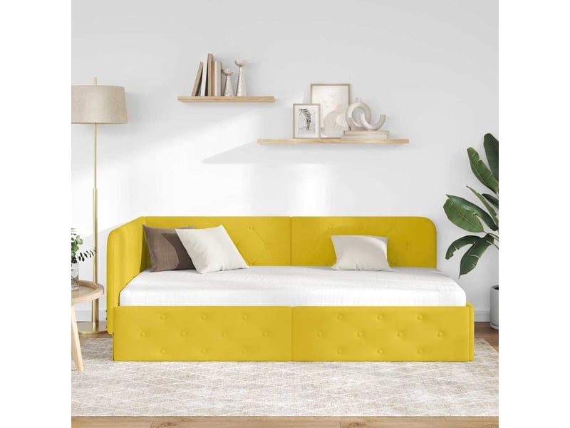  Lit simple- lit adulte -  cadre de lit d'angle jaune 100 x 200 cm velours  - Conforama C