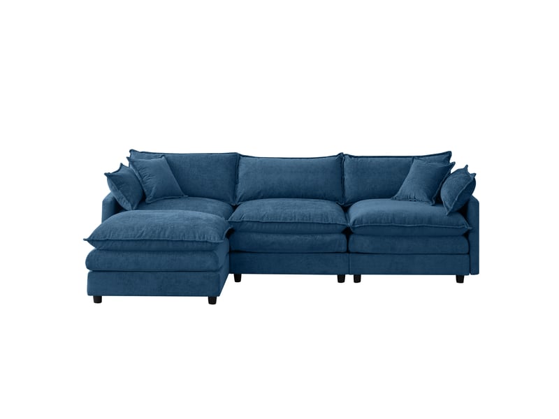  Canapé d'angle modulaire 3 places avec méridienne 267x154 cm chenille douce et pouf mobile  - Conforama A