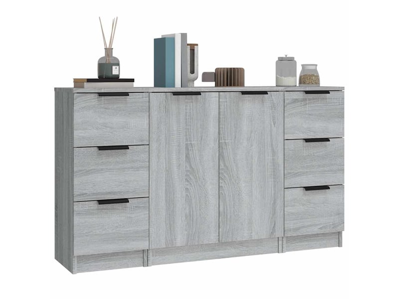  Buffets 3 pcs - bahut - meuble de rangement sonoma gris bois d'ingénierie  - Conforama D