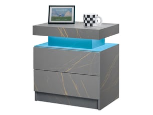 Table de chevet led moderne – 2 tiroirs, gris et doré – 50 x 53 x 36 cm
