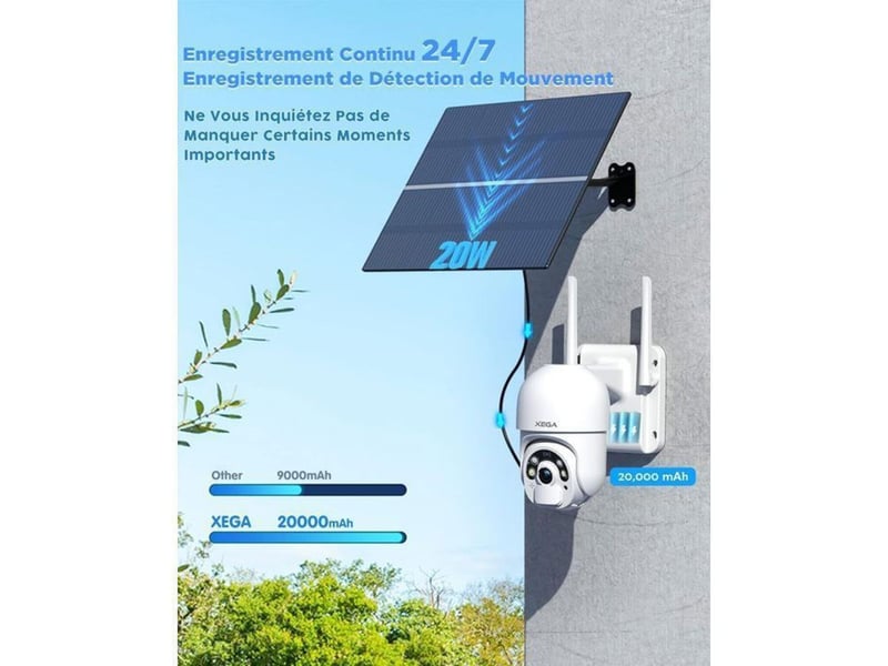  Camera de securite ptz 4g 2k vision nocturne couleur blanche ip66 panneau solaire 20w batterie 20000mah enregistrement continu 247 149519_AAAQF12079_6_DROPFR - Conforama B
