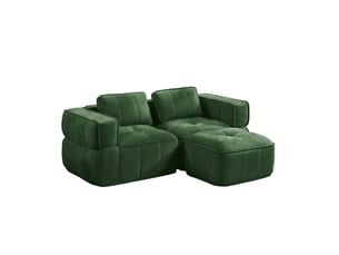 Canapé modulable 2 places modenvie en l sans cadre avec pouf, 198 x 162 x 67 cm, mousse haute densité 32d, tissu polyester vert