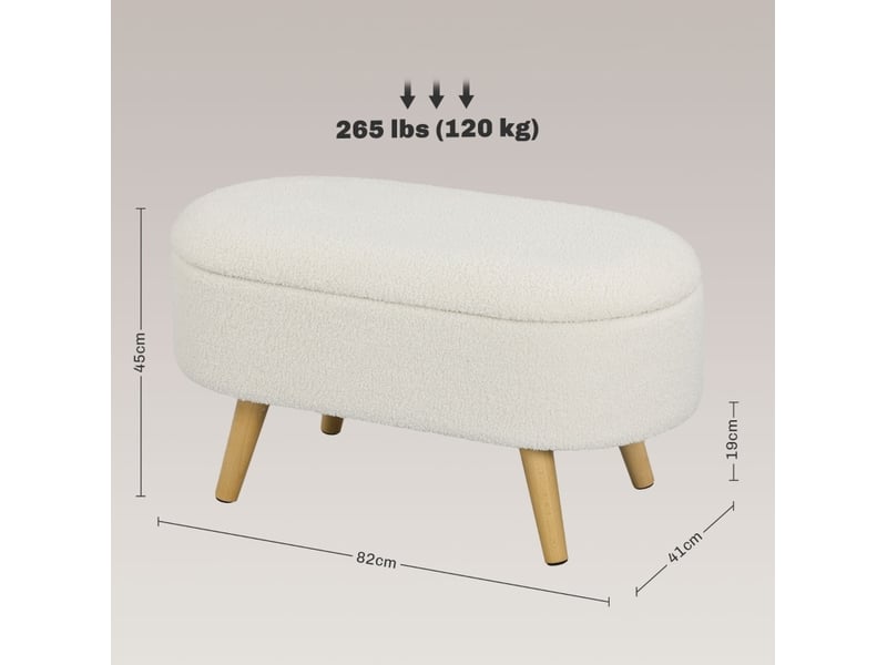  Banc de rangement tcqpz avec couvercle 82 x 41 x 45 cm polyester blanc  - Conforama C