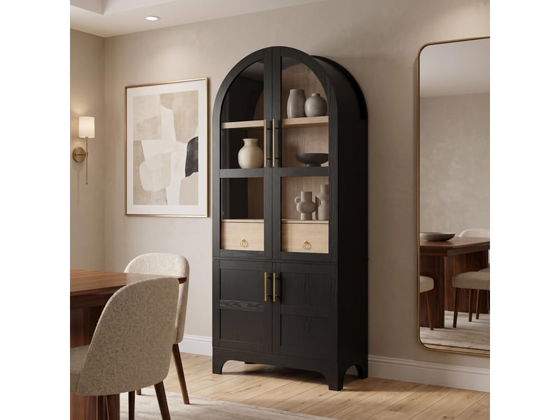  Armoire noire forme arche en verre cannelé rangement élégant  - Conforama D