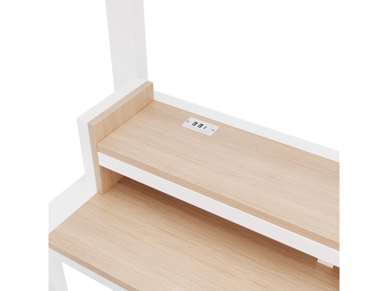 Lit mezzanine 140×200 cm avec étagères, led, usb et type-c, métal et mdf blanc sans matelas - Conforama D