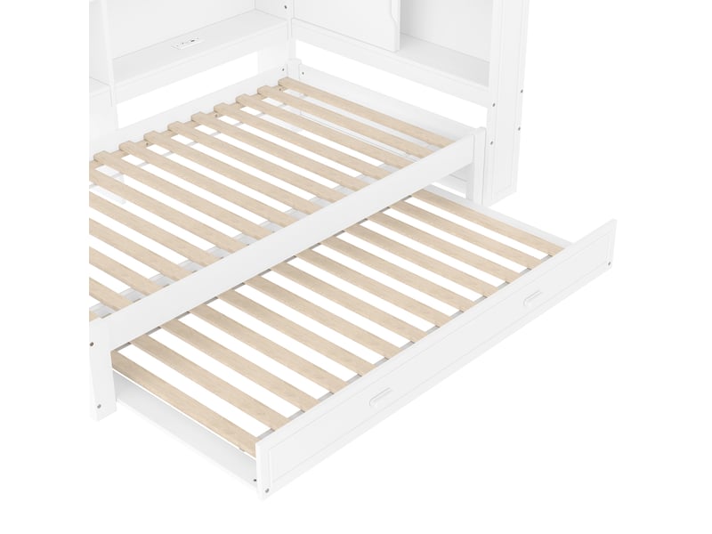  Lit banquette 90x200 cm avec lit gigogne extensible - prises usbtype c, led, rangement, blanc  - Conforama E