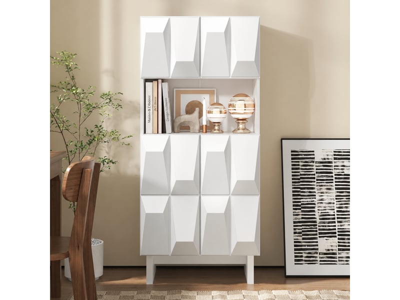  Meuble vitrine blanc à portes en relief, 4 portes et niche ouverte, l. 60,5 cm  - Conforama D