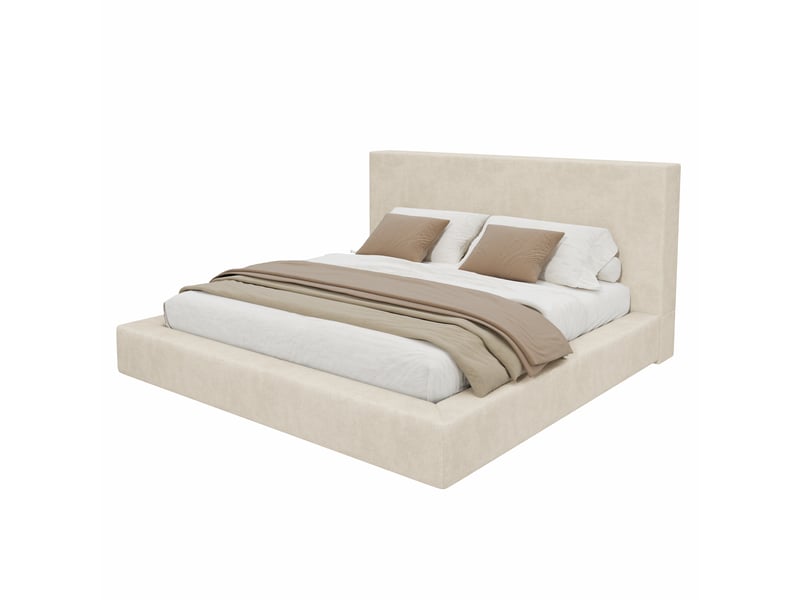  Lit double rembourré 180x200 cm en tissu chenille, lit capitonné avec tête de lit épaisse, sommier à lattes inclus - beige  - Conforama A