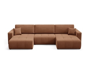 Canapé d'angle panoramique convertible ULTRA 4 places Tissu orange avec coffre de rangement