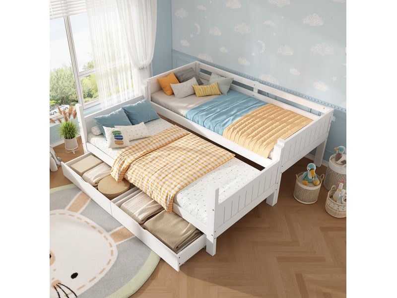 Lit superposé enfant 90x200 cm séparable en 2 lits avec 2 tiroirs, blanc - Conforama C