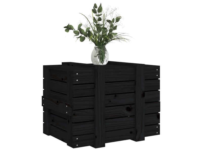  Boîte de rangement, coffre de rangement noir 58x40,5x42 cm bois massif de pin  - Conforama D