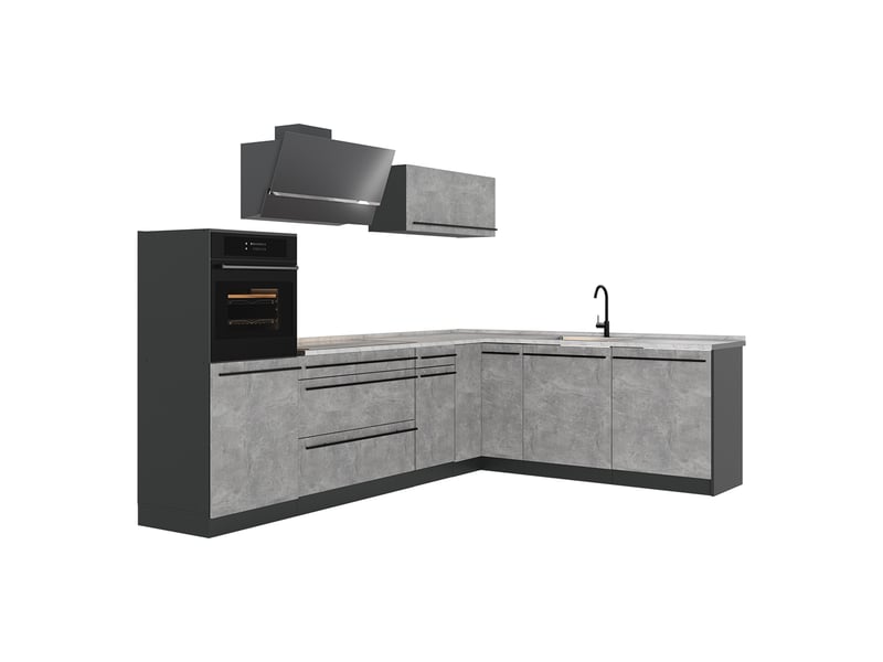  Vicco cuisine en angle, bétonanthracite, 287 x cm plan de travail marbre  - Conforama A
