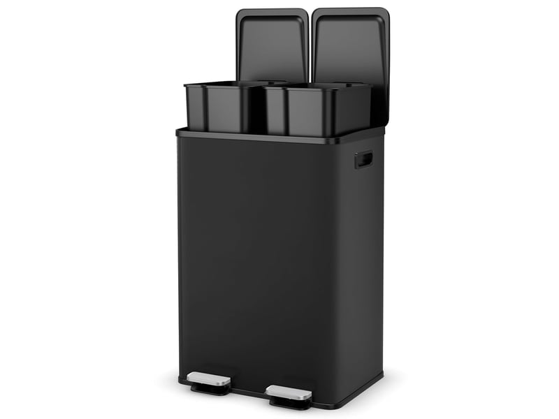Poubelle tri 60l, poubelle à domicile avec 2 compartiments 30l, compartiment désodorisant intégré et cadre résistant(noir,60l-2x30l) - Conforama A