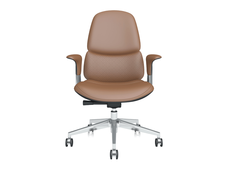  Chaise de bureau en cuir marron avec vérin pneumatique et inclinaison verrouillable, format mi-dossier confortable  - Conforama A