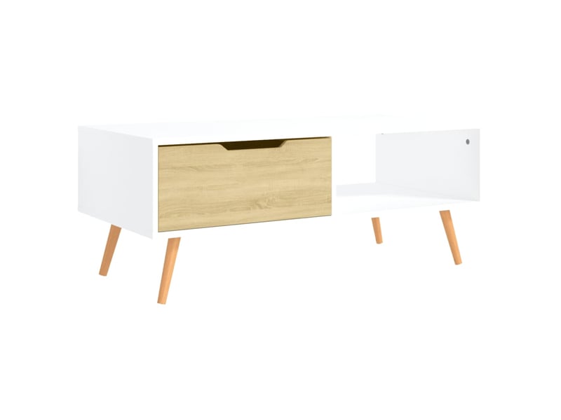  Table basse rectangulaire | table de salon blanc et chêne sonoma 100x49,5x43cm bois ingénierie  - Conforama D