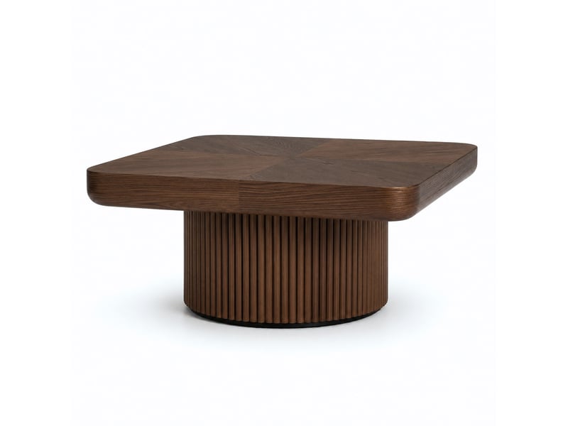  Table basse carrée à angles arrondis en bois et mdf, coloris noyer, 78 x 78 x 38 cm  - Conforama A