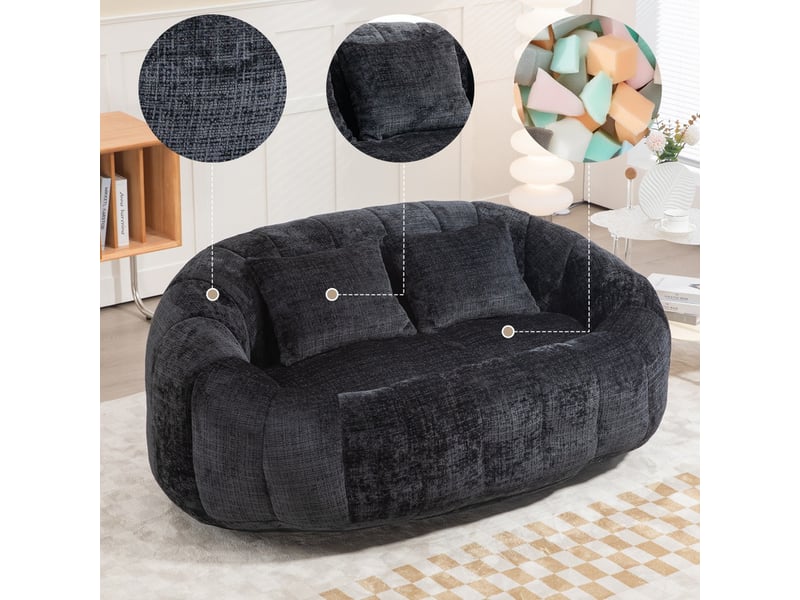  Canapé droit, 145 x 95 x 63 cm, fauteuil de détente moelleux à poser au sol, chenille, noir  - Conforama E