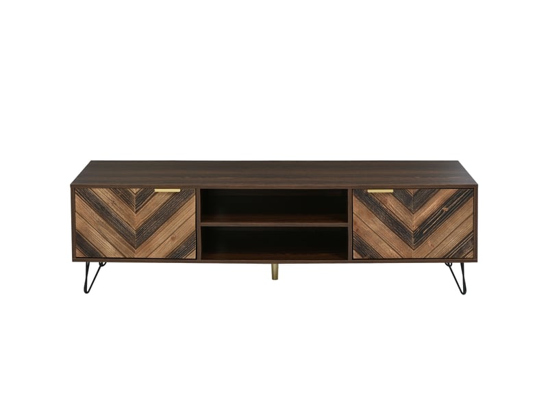  Meuble tv bois massif 155 cm avec 2 portes et pieds en métal, finition naturelle  - Conforama A