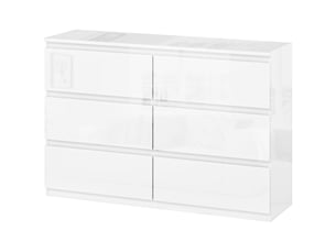 Commode en bois à 6 tiroirs, meuble de chambre moderne et multifonctionnel, 112 x 34 x 75 cm, blanc