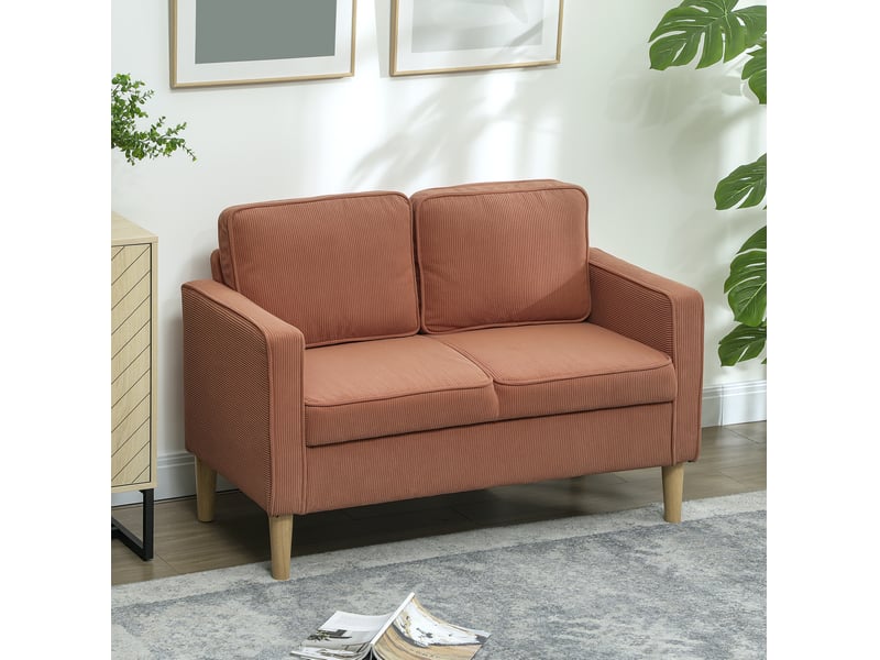  Canapé 2 places compact avec rangement 117 x 63 x 79 cm, revêtement effet velours côtelé, pieds en bois, orange  - Conforama B